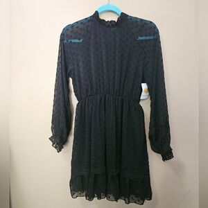 NWT Amour OC High Neck Wednesday Longsleeve Dress Women Size S Black Swiss Dot